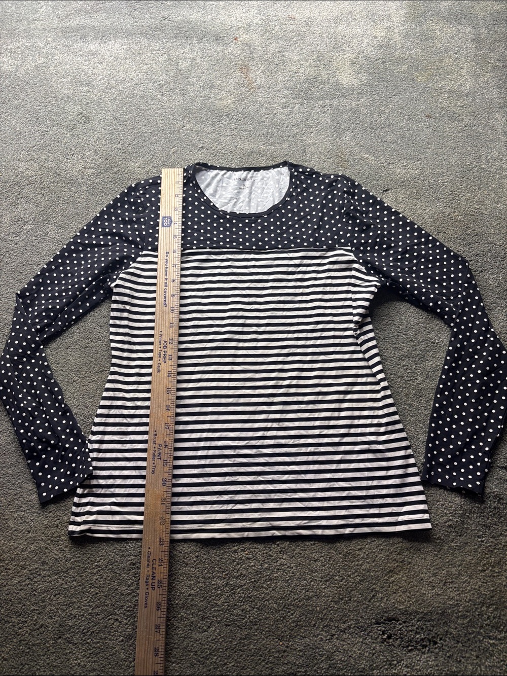 Lands end Women’s m Black & White Mixed Stripe Polka Dot Long-Sleeve stretch top
